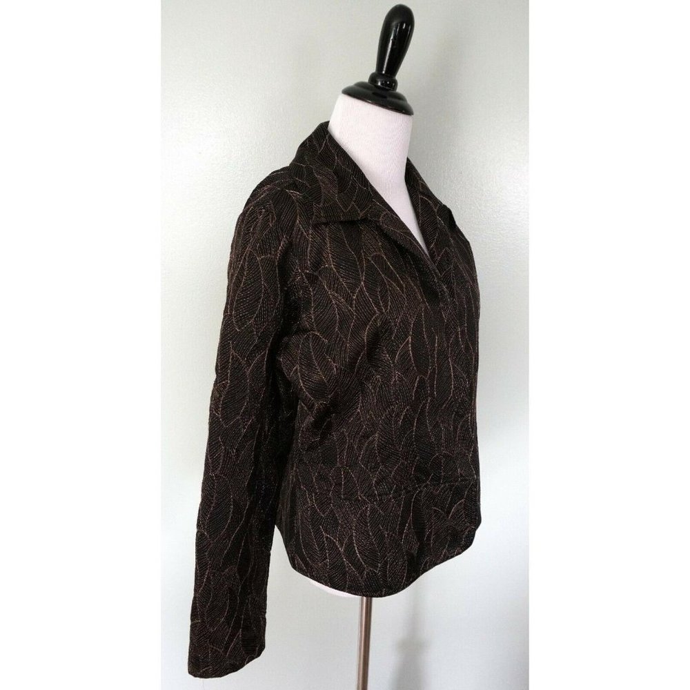 Chicos Brown Bronze Leaf Pattern Open Front Metal… - image 2